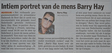 AD Newspaper January 06, 2011 Intiem portret van de mens Barry Hay.